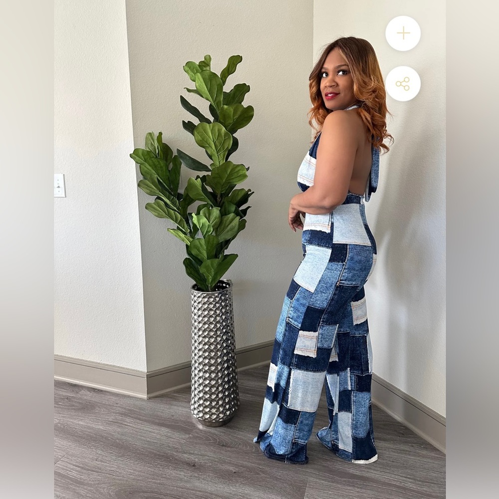 Full Length Halter Jumpsuit, Patchwork (Not Denim… - image 3